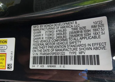 2023 Honda Cr-V Ex-L Awd z USA, uszkodzony, nr VIN 7FARS4H70PE001322